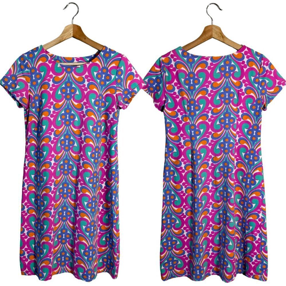 Katherine Way Key West Mod Retro Printed Dress Womens Small Multicolor Mini Twee